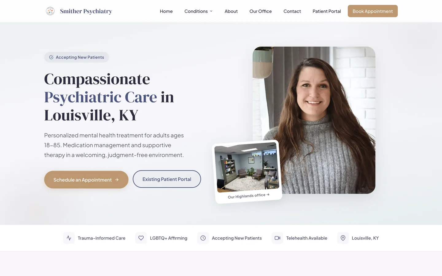 Smither Psychiatry redesigned website - modern, professional layout