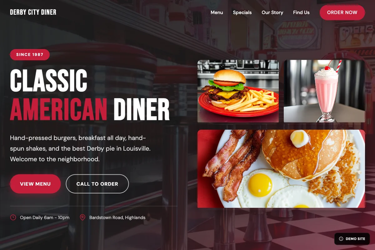 Derby City Diner website preview