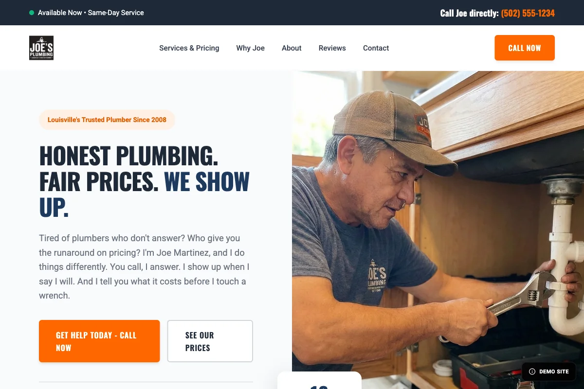 Joe's Plumbing website preview